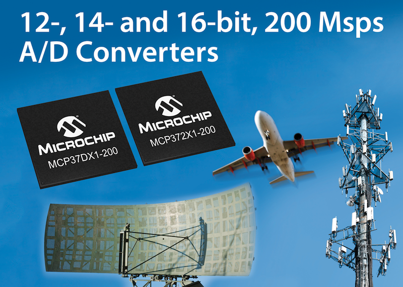 Microchip released high-speed A/D converters that claim lowest-power 16-bit 200 Msps stand-alone ADCs